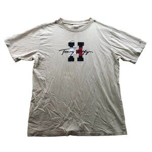 Tommy Hilfiger Mens T-Shirt Size XL Short Sleeve Beige Graphic Tee Casual Top
